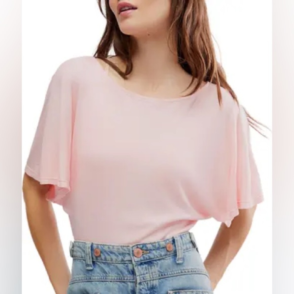 Free People Blush Pink Draped Short Sleeve Bodysuit Flowy Boho